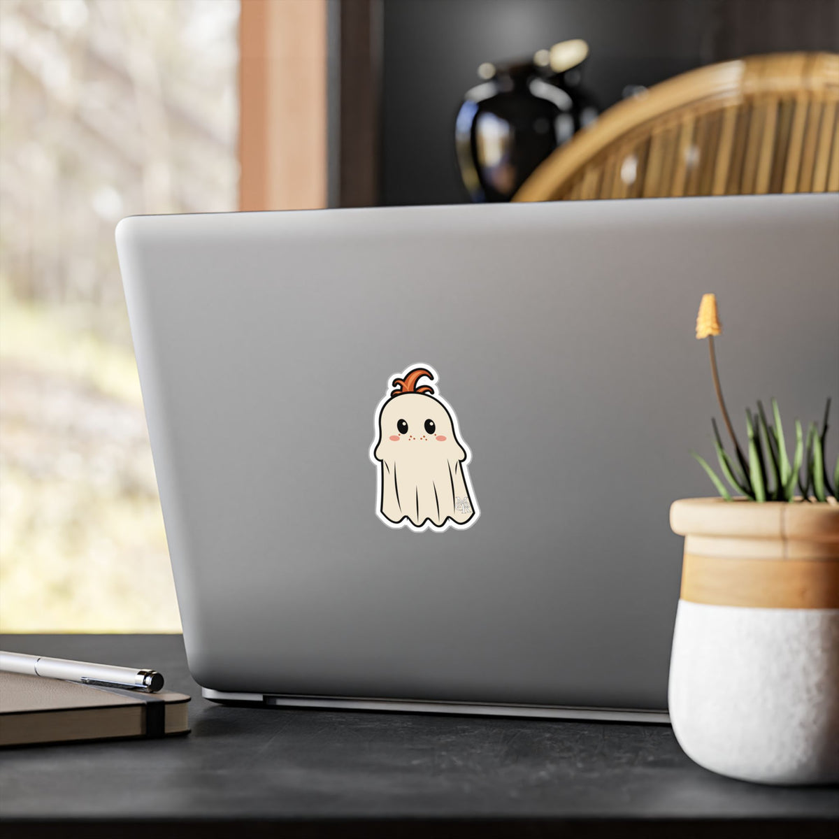 Cute Ghost Kiss-Cut Vinyl Sticker — Adorable Halloween Decal for Laptops, Water Bottles & Windows