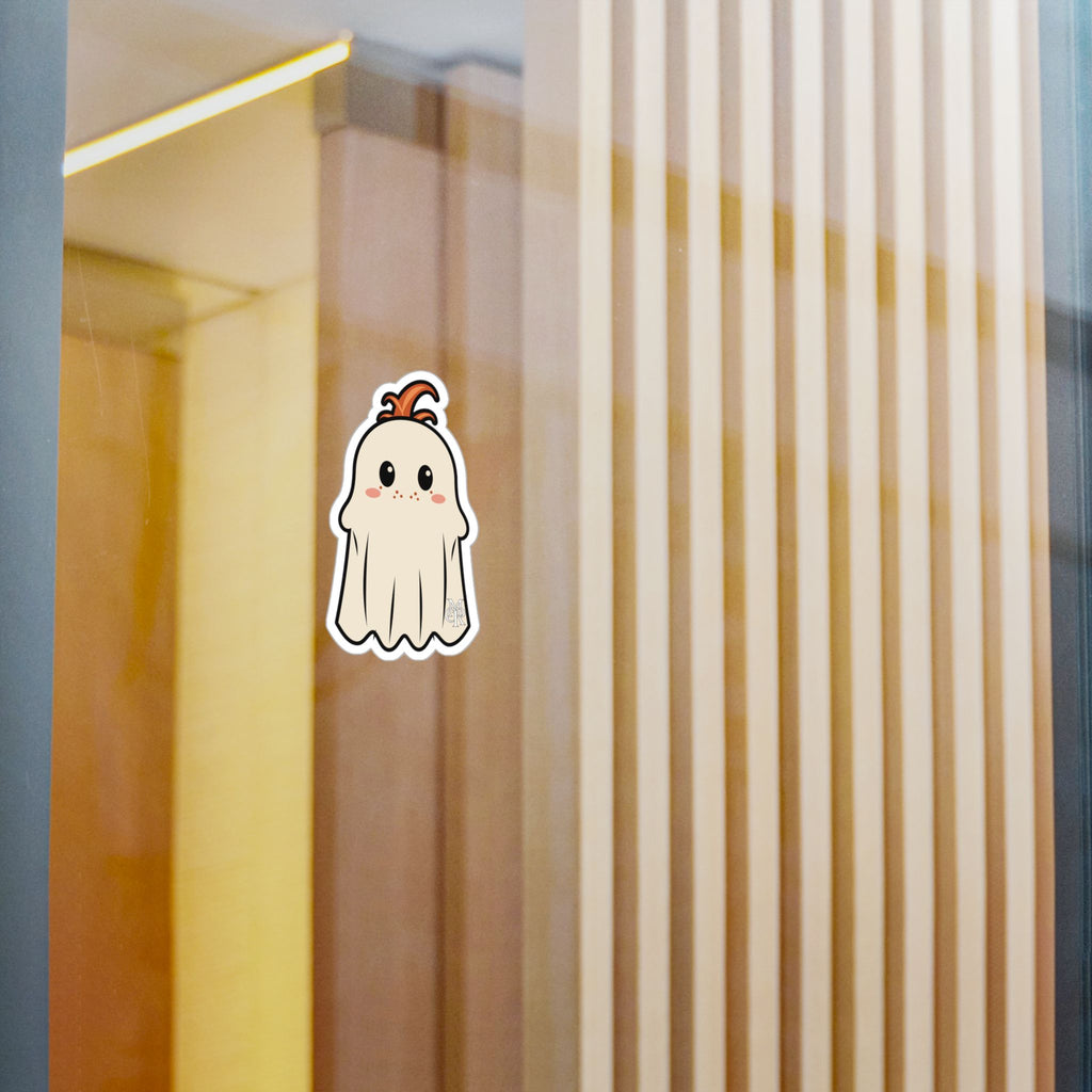 Cute Ghost Kiss-Cut Vinyl Sticker — Adorable Halloween Decal for Laptops, Water Bottles & Windows