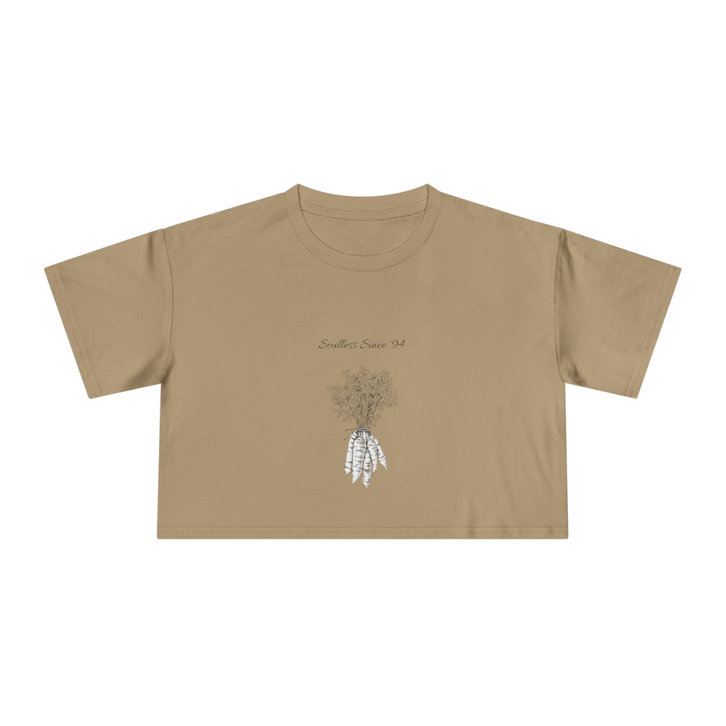 Carrot Cake Crop Tee — Script Print Boxy Crop Top for Redheads