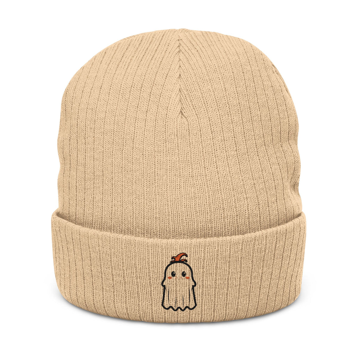 Ginger Ghost Embroidered Ribbed Beanie