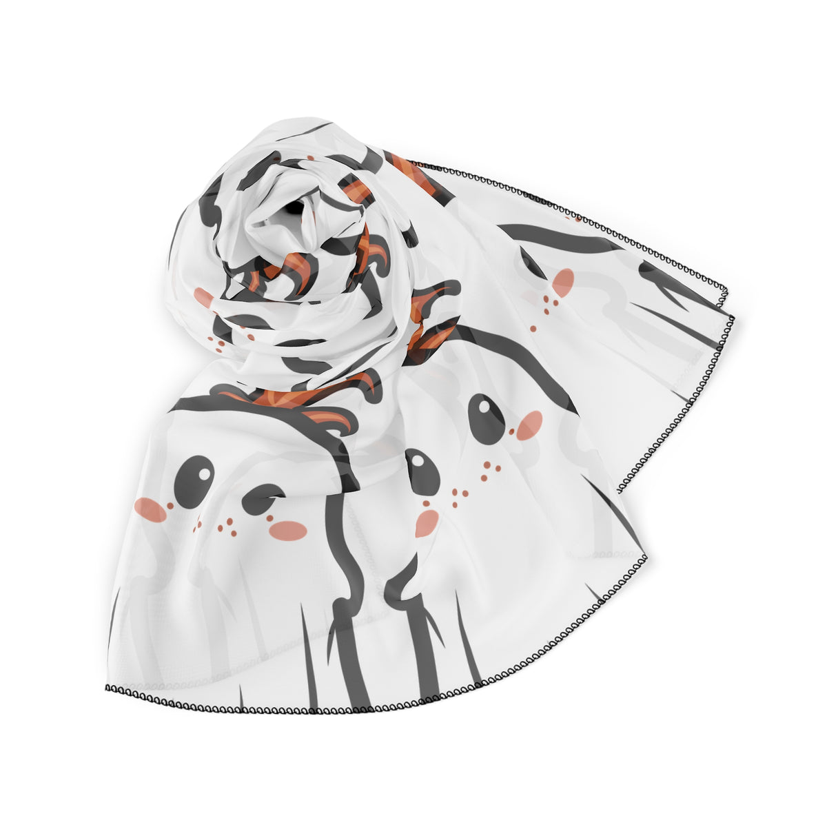 Cute Ghost Pattern Poly Scarf — Kawaii Halloween Cotton-Feel Neck Wrap