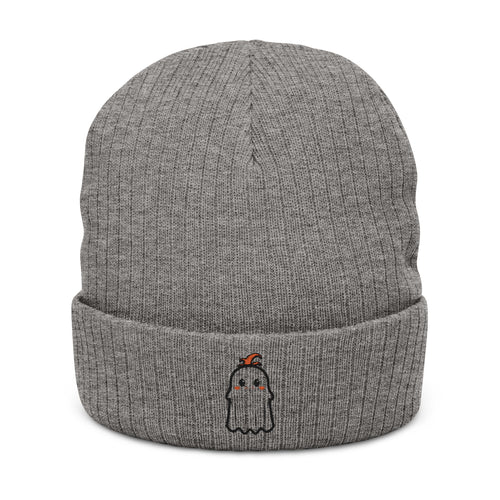 Embroidered Cute Ghost Ribbed Beanie – Cozy Fall/Winter Knit Hat