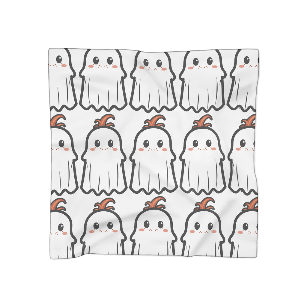 Cute Ghost Pattern Poly Scarf — Kawaii Halloween Cotton-Feel Neck Wrap