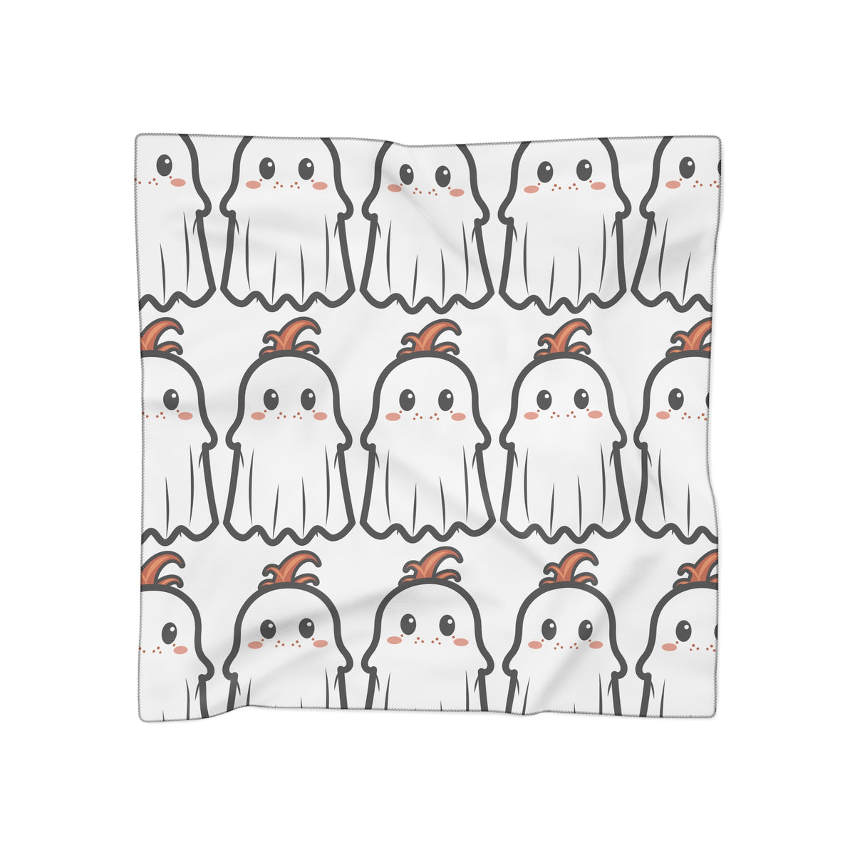 Cute Ghost Pattern Poly Scarf — Kawaii Halloween Cotton-Feel Neck Wrap