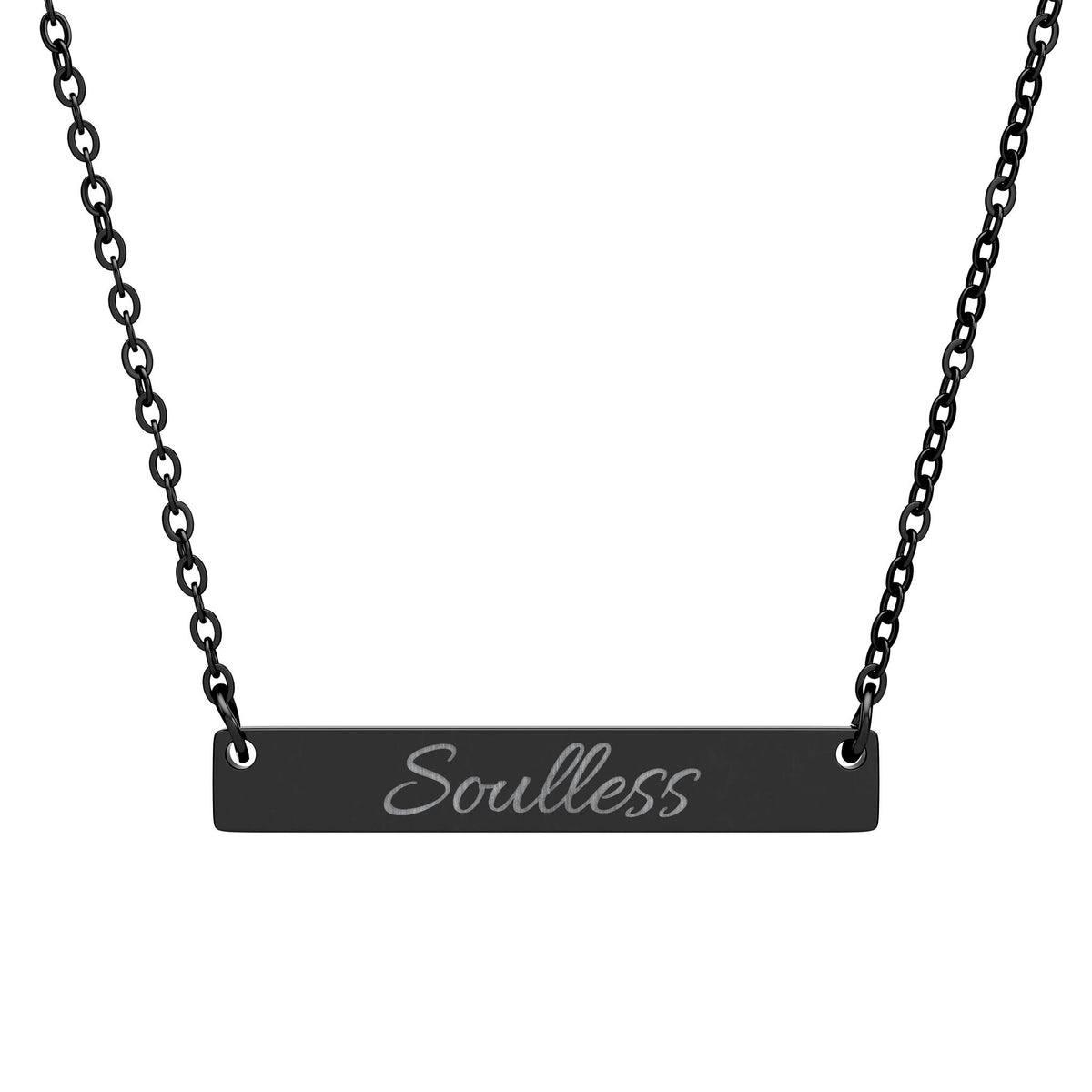 Soulless Engraved Bar Necklace — Minimal Horizontal Pendant for Redheads