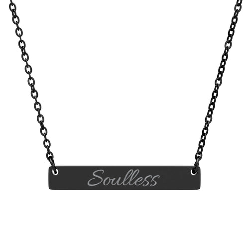Engraved Horizontal Bar Necklace — Custom Name/Word Pendant ("Soulless")