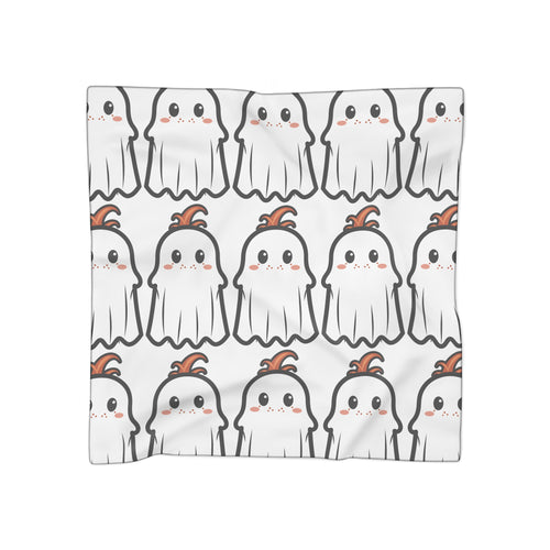 Cute Ghost Pattern Poly Scarf — Kawaii Halloween Cotton-Feel Neck Wrap